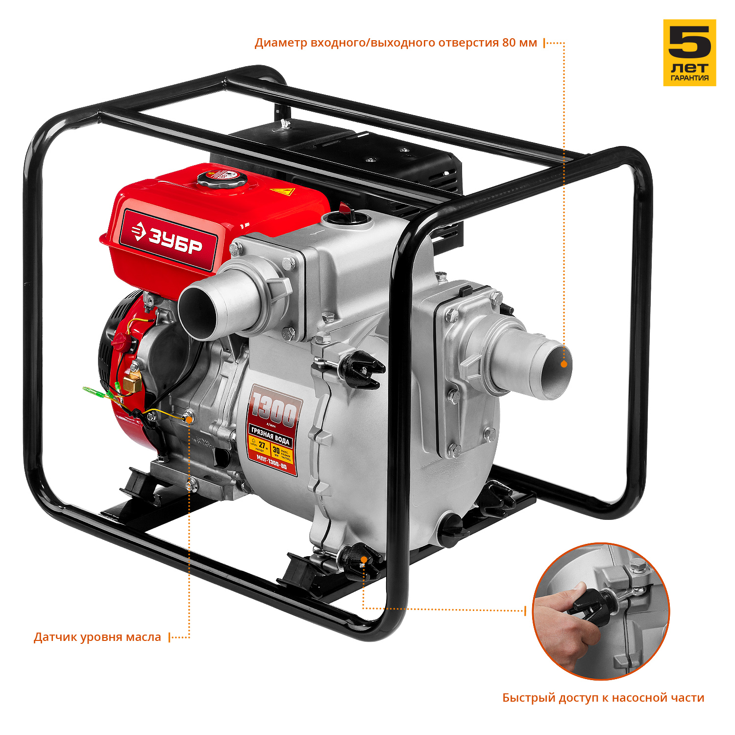 Мотопомпа бензиновая МПГ-1300-80