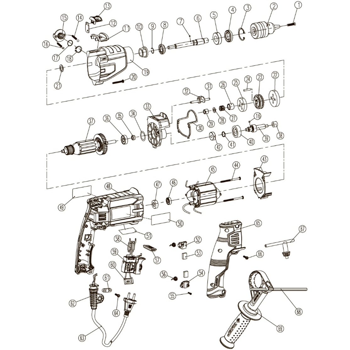 Дрели ударные, двухскоростные ДУ-П900-2