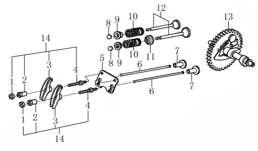ЗАПЧАСТИ ДЛЯ ДВИГАТЕЛЯ LC170FDS (ВАЛ РАСПРЕДЕЛИТЕЛЬНЫЙ, КЛАПАНА)